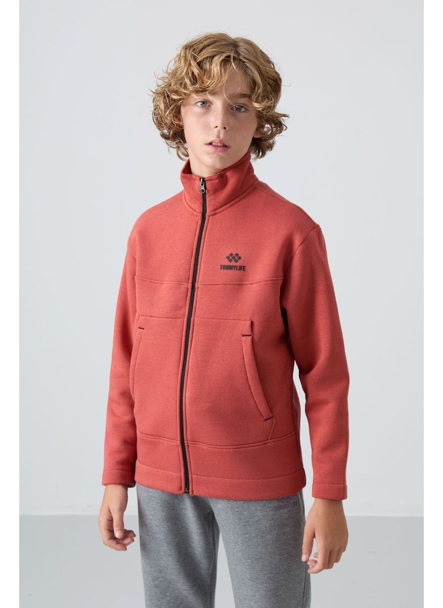 Brick Cotton Thick Fluffy Soft Textured Standard Fit Embroidered Boy's Sweatshirt - 11245