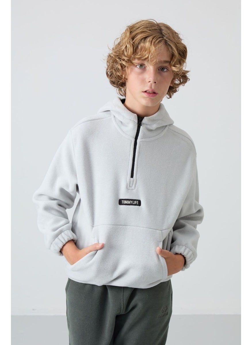 Stone Thick Soft Texture Standard Fit Embroidered Polar Fleece Boy Sweatshirt - 11230