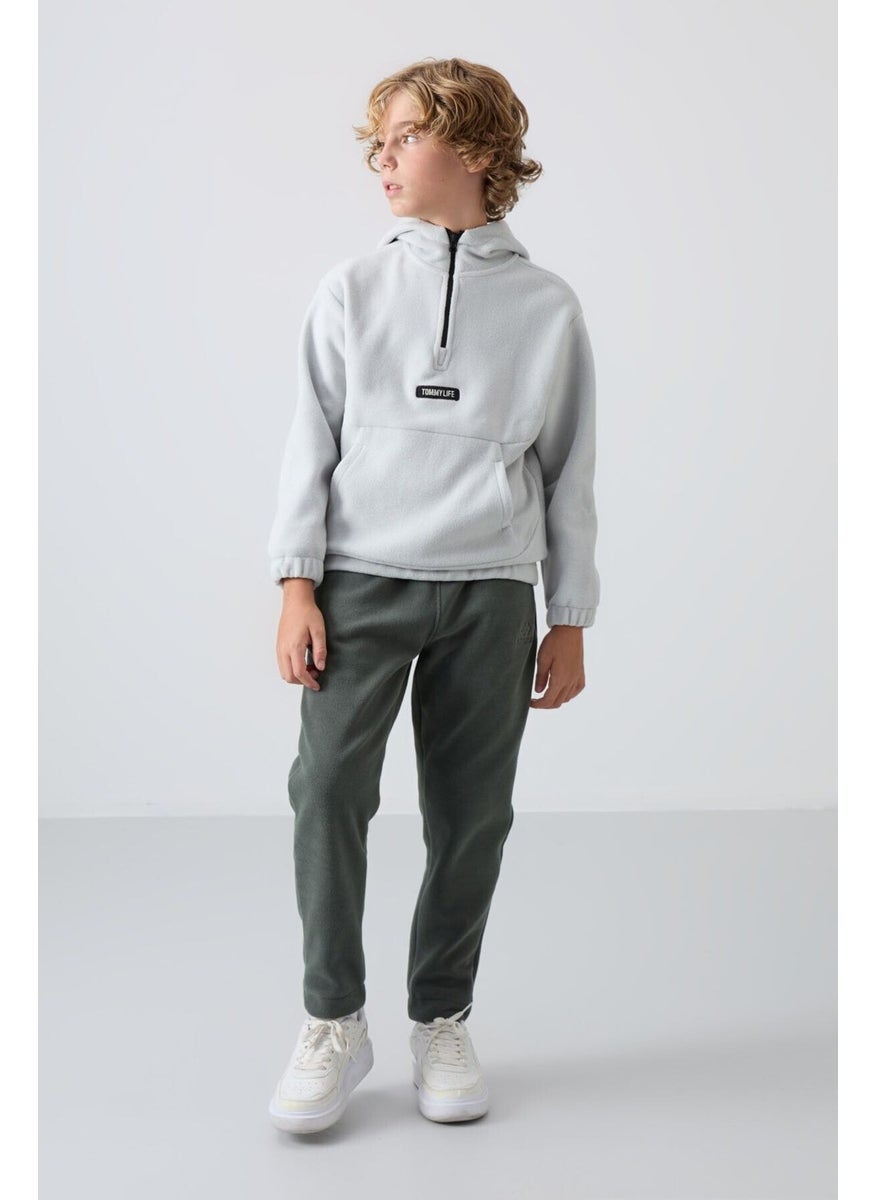 Stone Thick Soft Texture Standard Fit Embroidered Polar Fleece Boy Sweatshirt - 11230