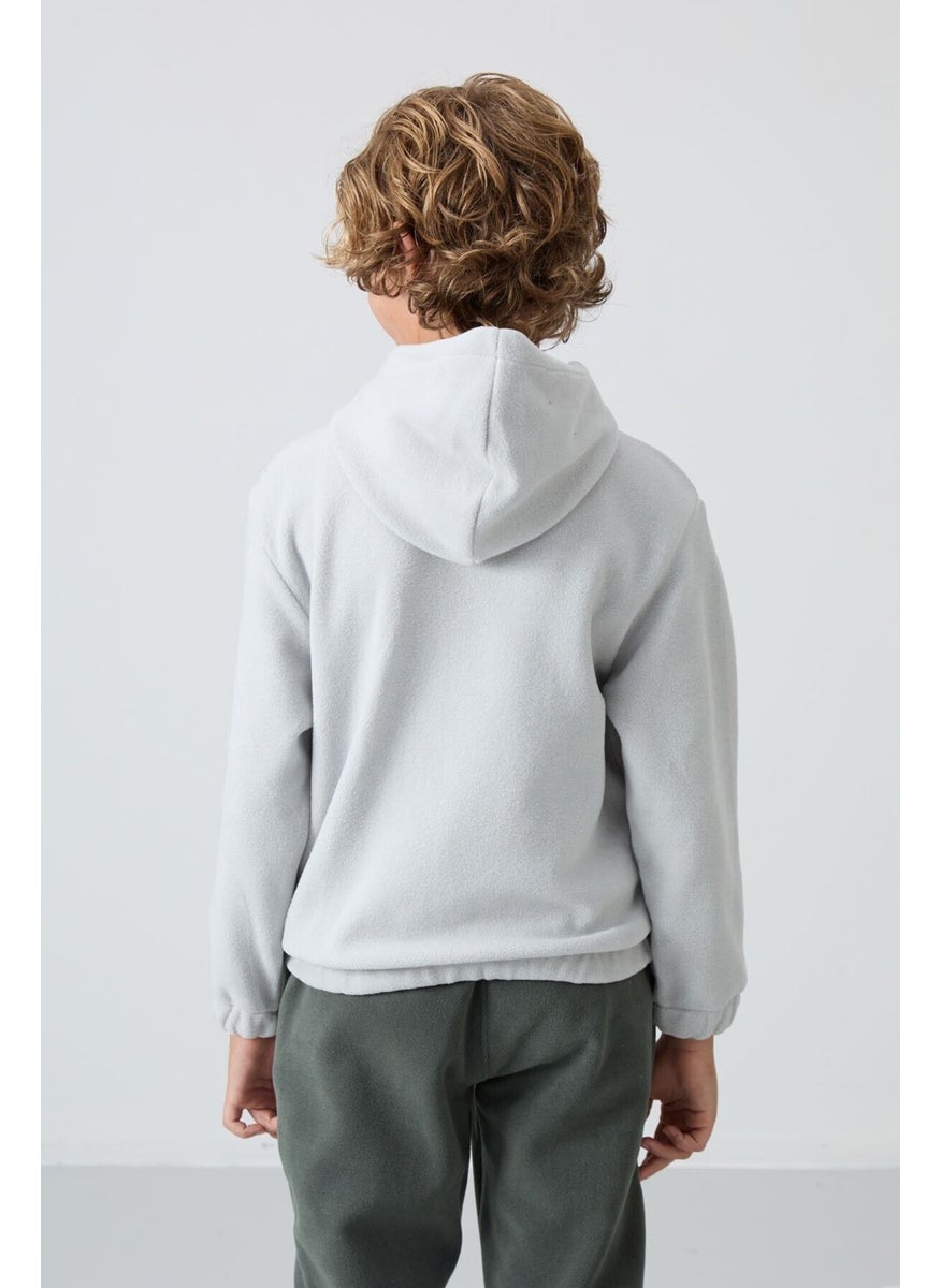 Stone Thick Soft Texture Standard Fit Embroidered Polar Fleece Boy Sweatshirt - 11230