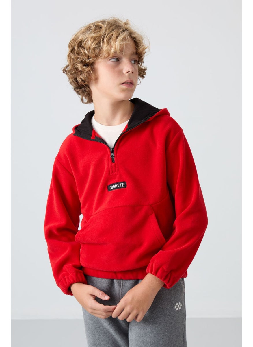 Red Thick Soft Texture Standard Fit Embroidered Polar Fleece Boy Sweatshirt - 11230