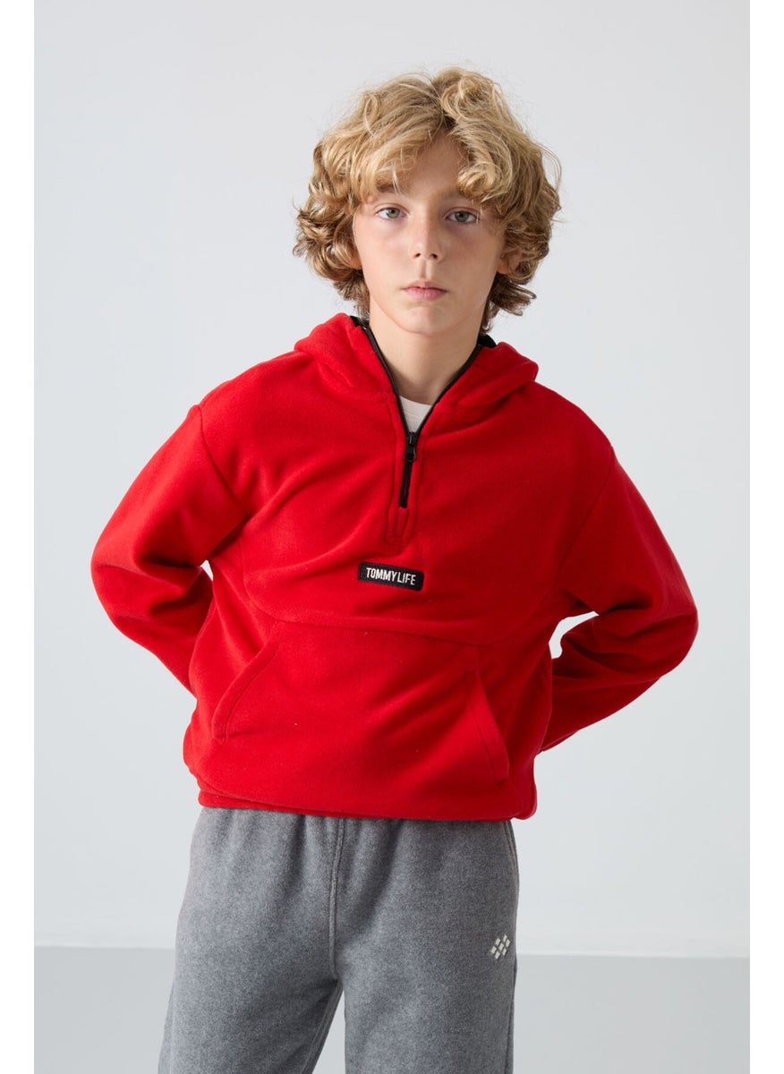 Red Thick Soft Texture Standard Fit Embroidered Polar Fleece Boy Sweatshirt - 11230