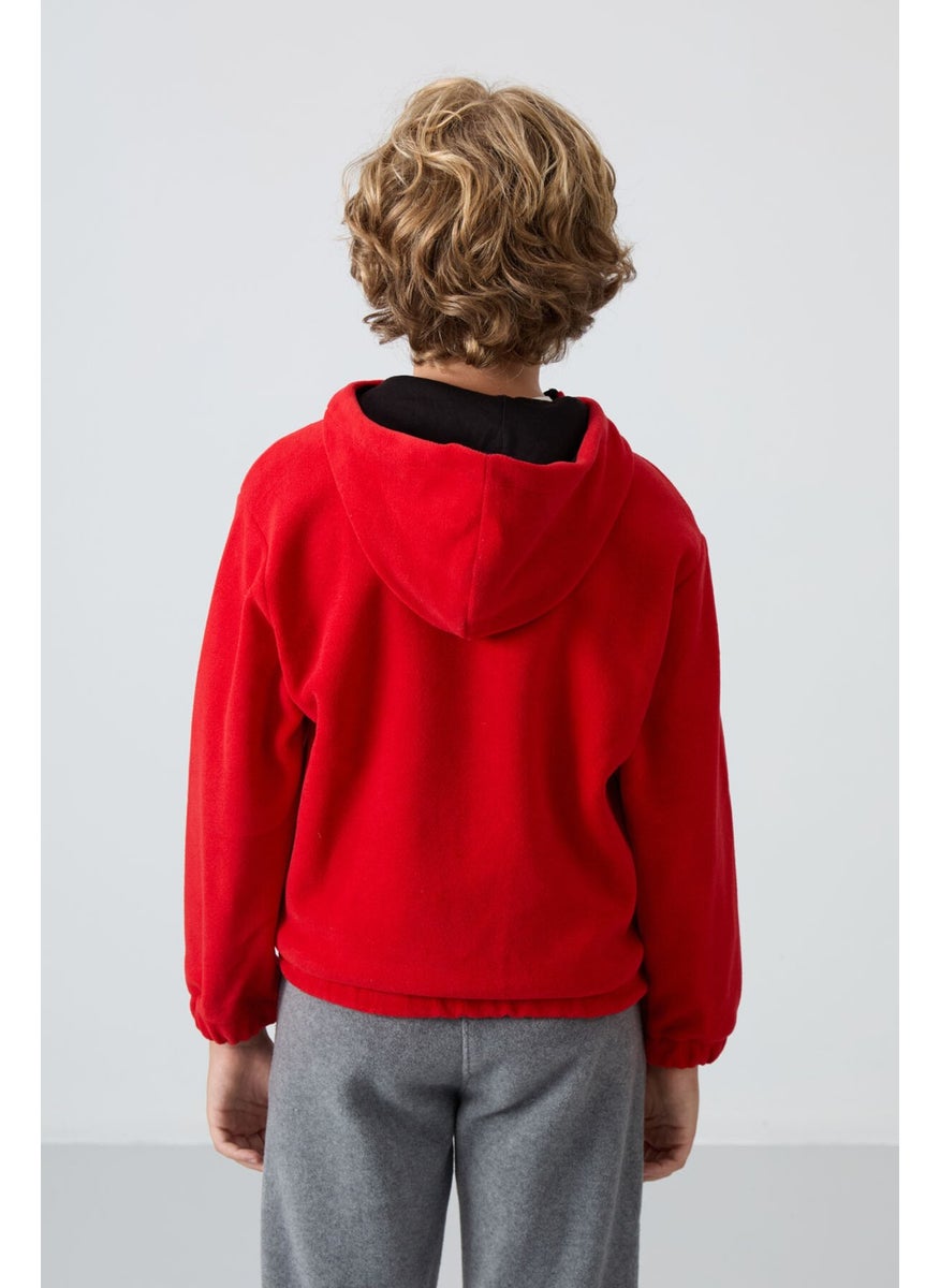 Red Thick Soft Texture Standard Fit Embroidered Polar Fleece Boy Sweatshirt - 11230