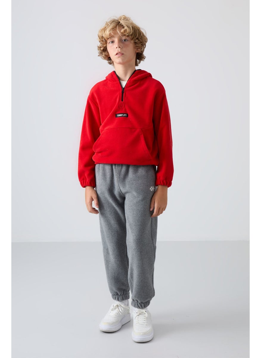 Red Thick Soft Texture Standard Fit Embroidered Polar Fleece Boy Sweatshirt - 11230