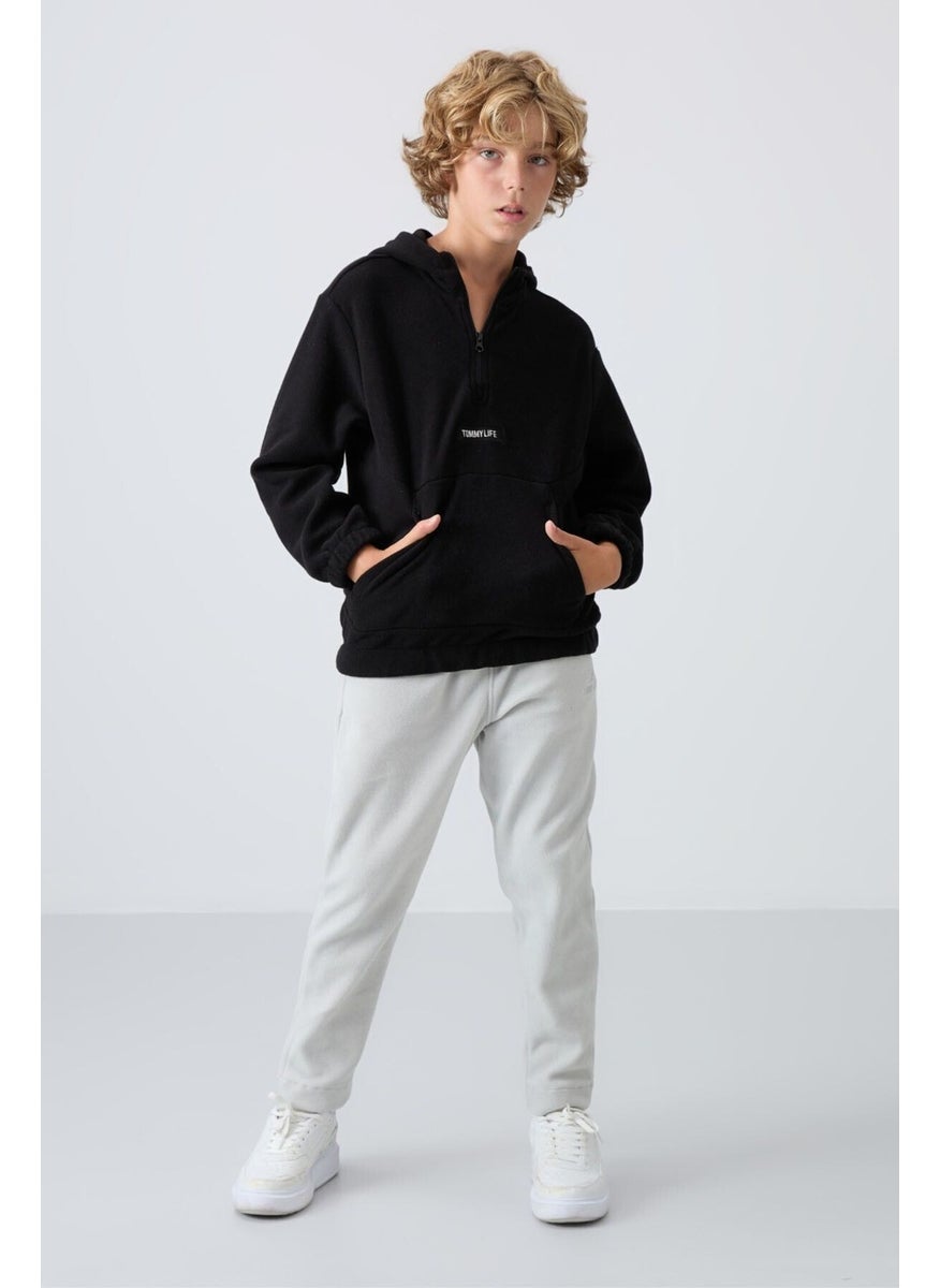 Black Thick Soft Texture Standard Fit Embroidered Polar Fleece Boy Sweatshirt - 11230