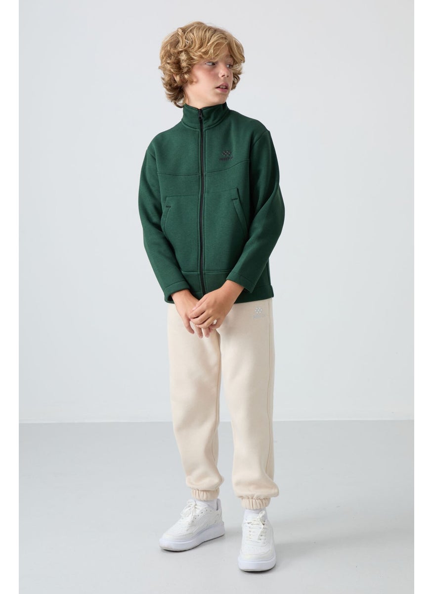 Pine Green Cotton Thick Fluffy Soft Textured Standard Fit Embroidered Boy's Sweater - 11245
