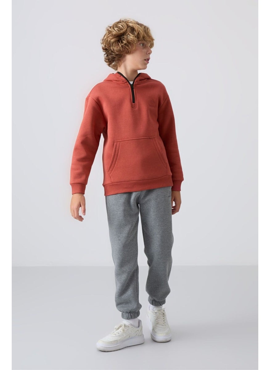 Brick Cotton Thick Fluffy Soft Textured Standard Fit Embroidered Boy's Sweatshirt - 11244