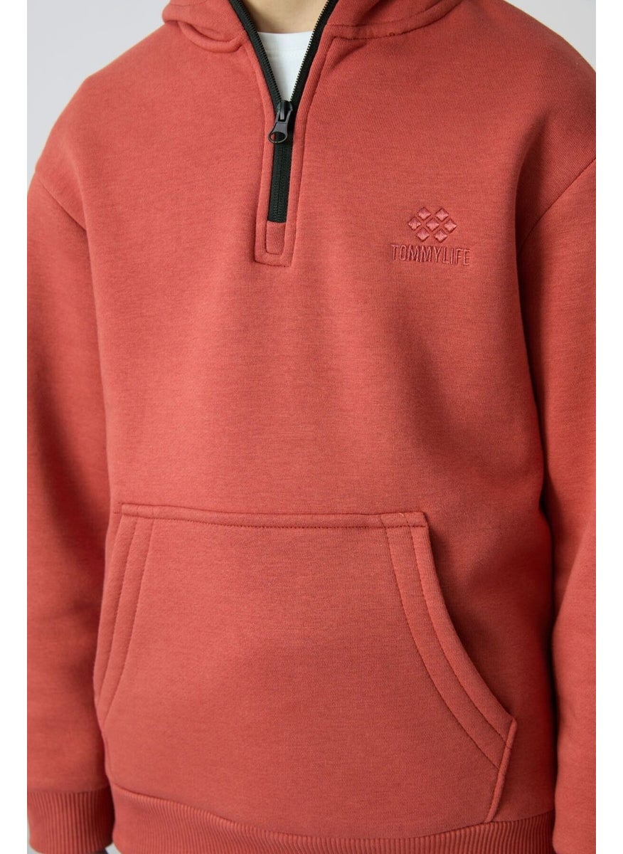 Brick Cotton Thick Fluffy Soft Textured Standard Fit Embroidered Boy's Sweatshirt - 11244