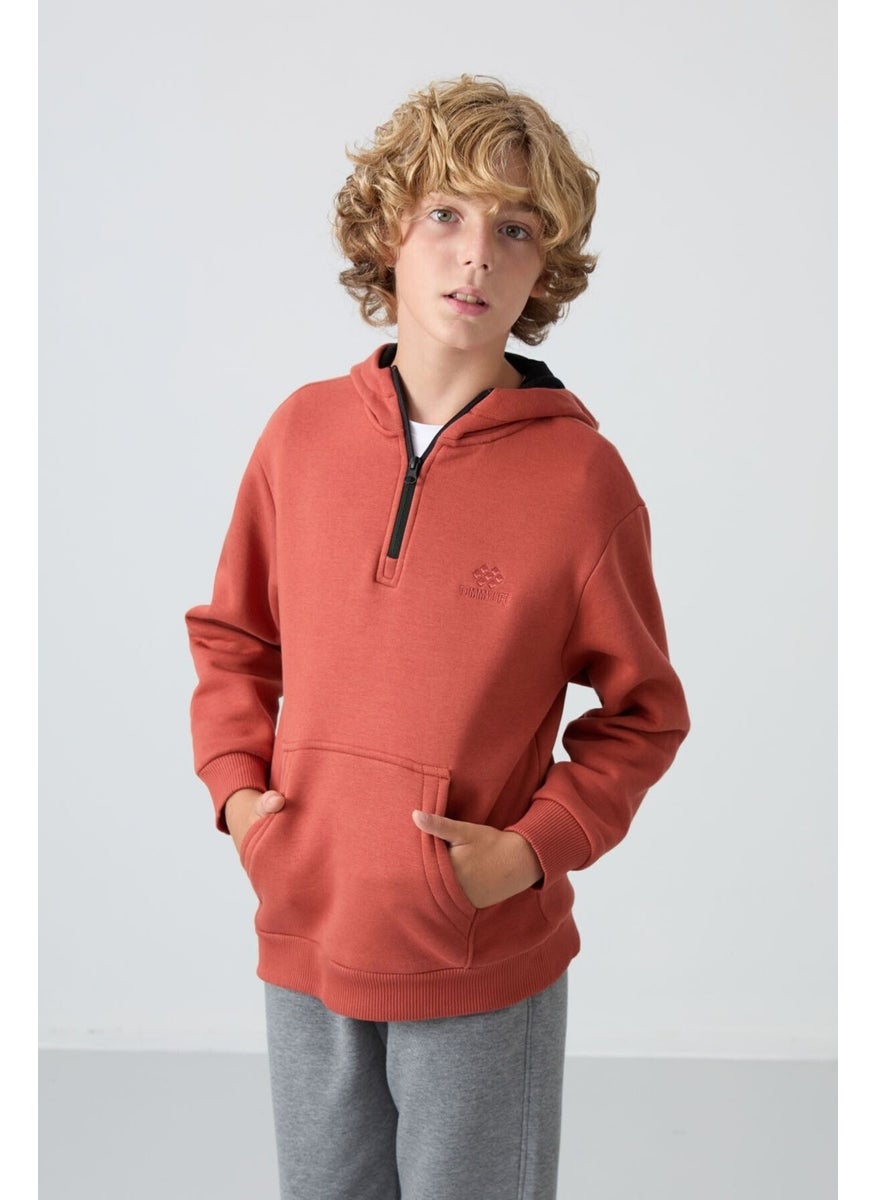 Brick Cotton Thick Fluffy Soft Textured Standard Fit Embroidered Boy's Sweatshirt - 11244