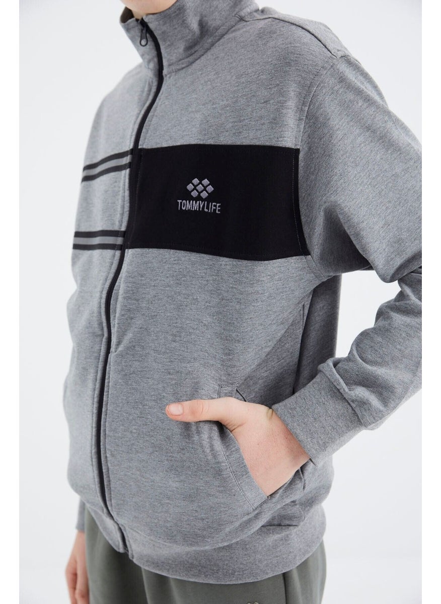 Gray Melange Stand Collar Boy Sweatshirt - 11183