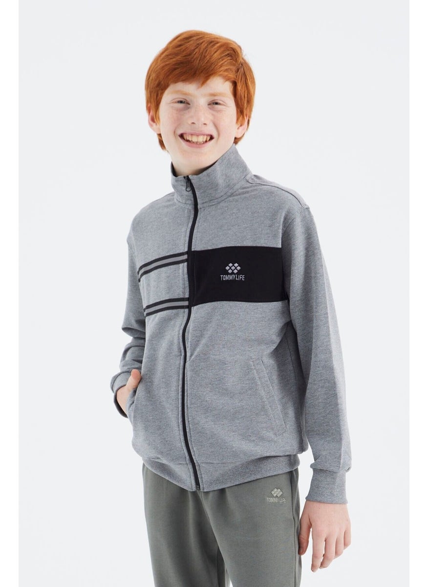 Gray Melange Stand Collar Boy Sweatshirt - 11183