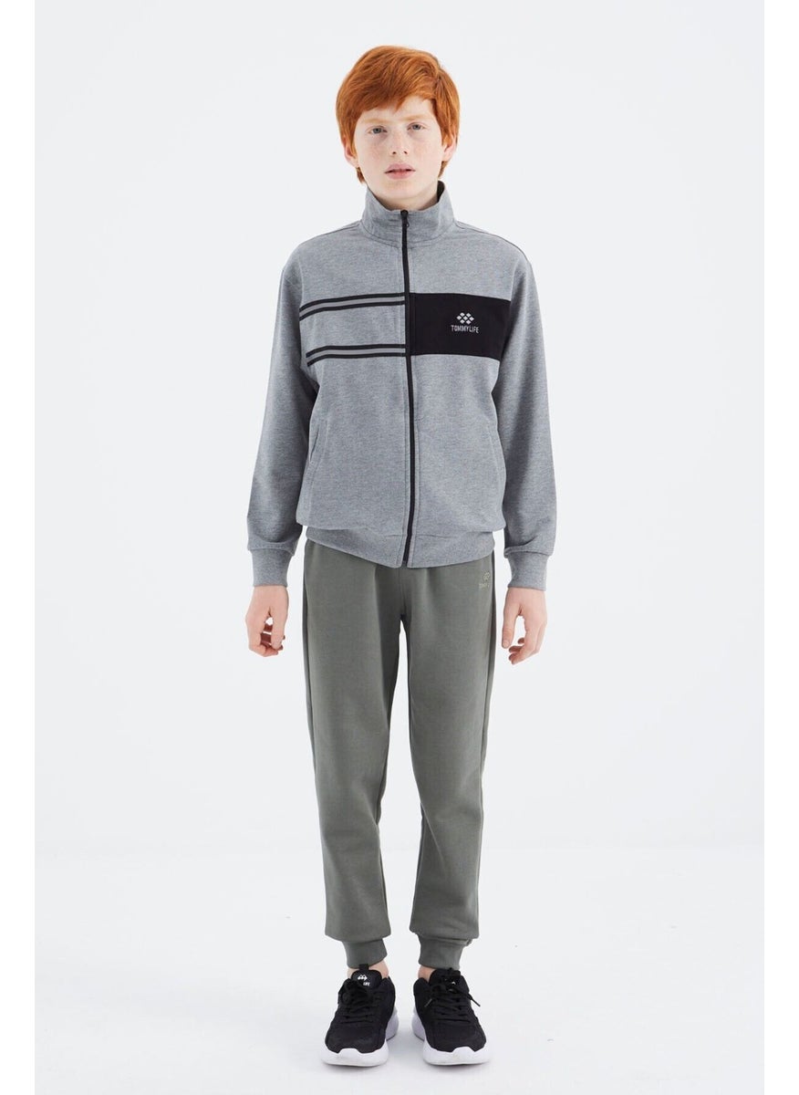 Gray Melange Stand Collar Boy Sweatshirt - 11183