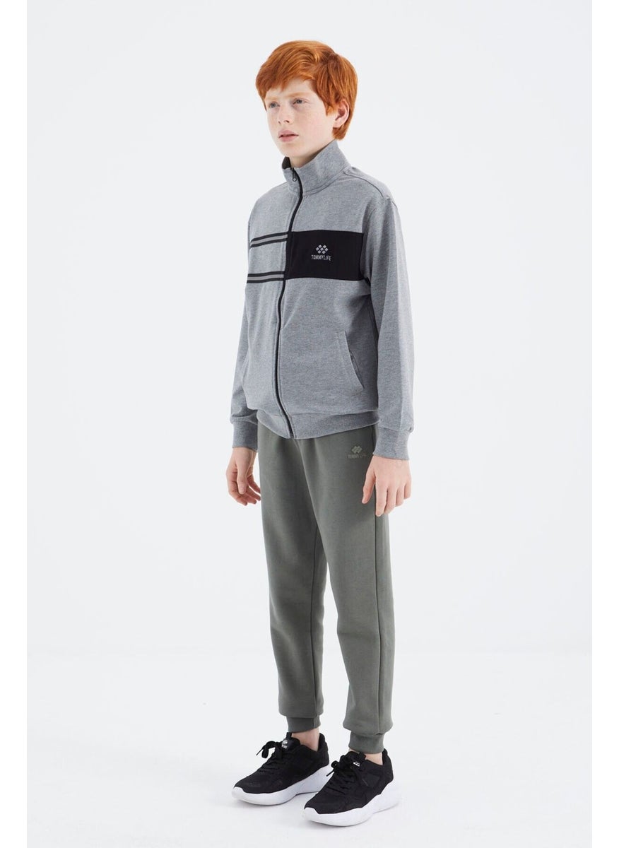 Gray Melange Stand Collar Boy Sweatshirt - 11183
