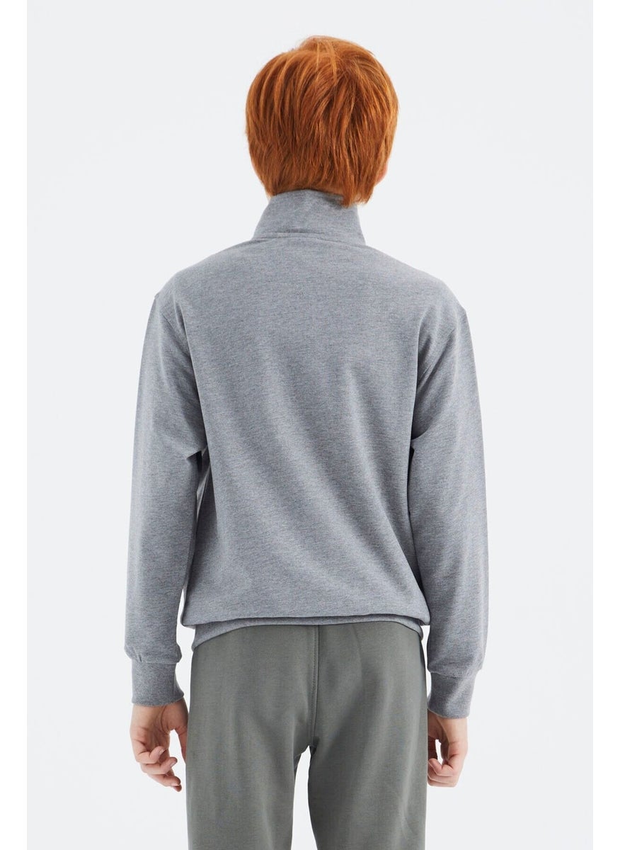 Gray Melange Stand Collar Boy Sweatshirt - 11183