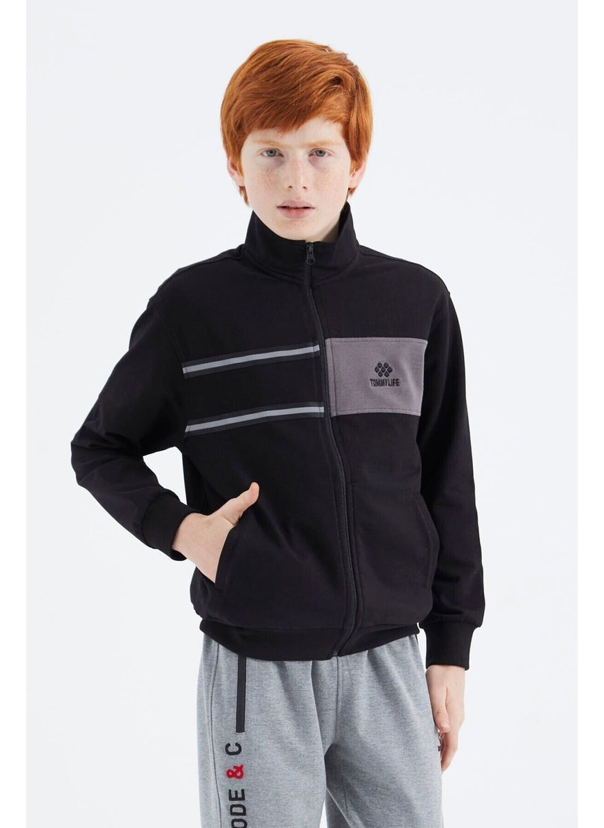 Black Stand-up Collar Boy Sweatshirt - 11183