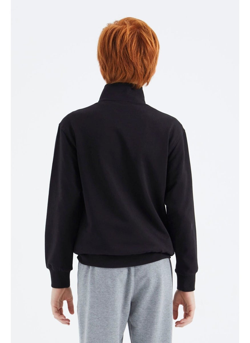 Black Stand-up Collar Boy Sweatshirt - 11183
