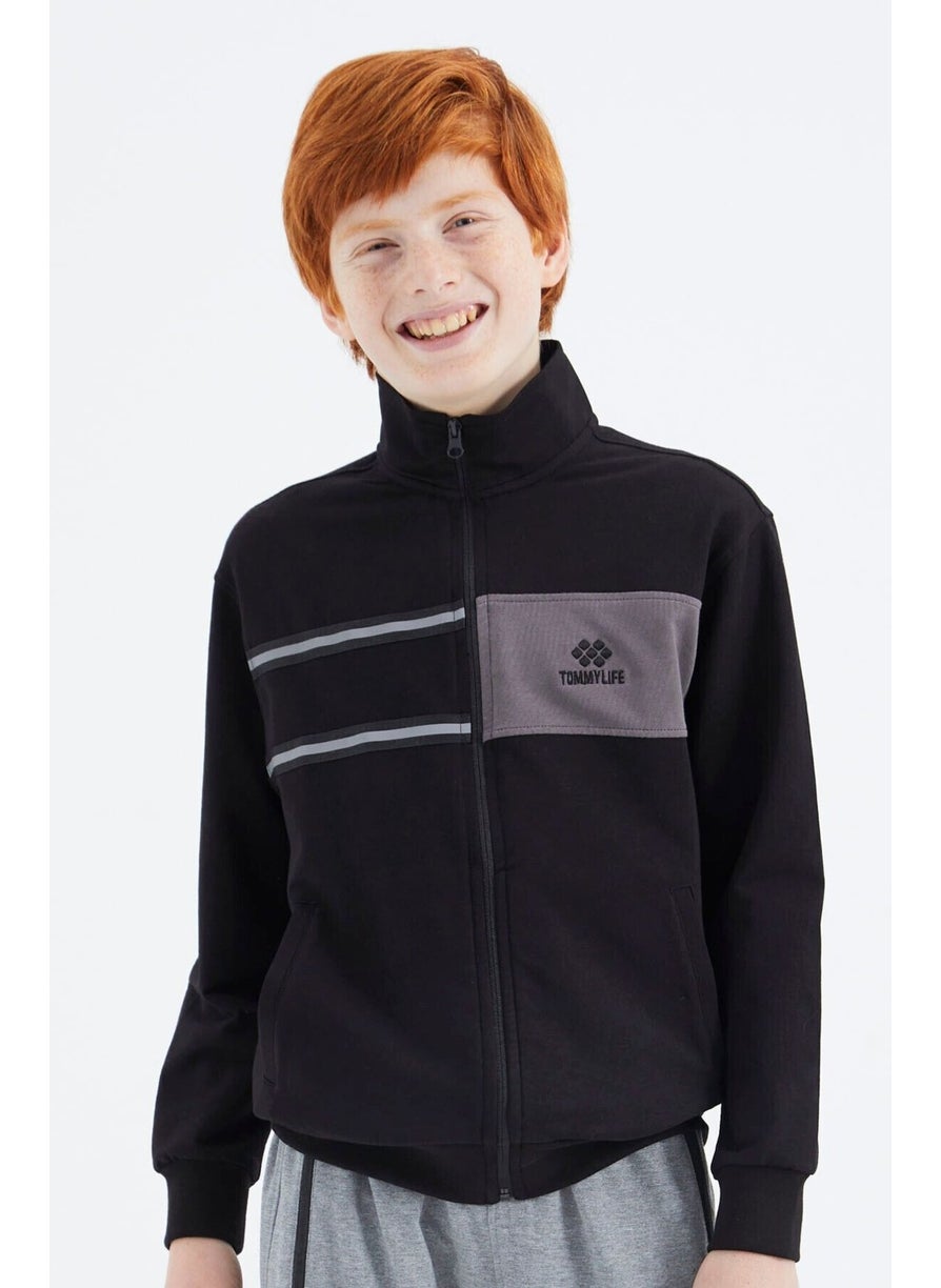 Black Stand-up Collar Boy Sweatshirt - 11183