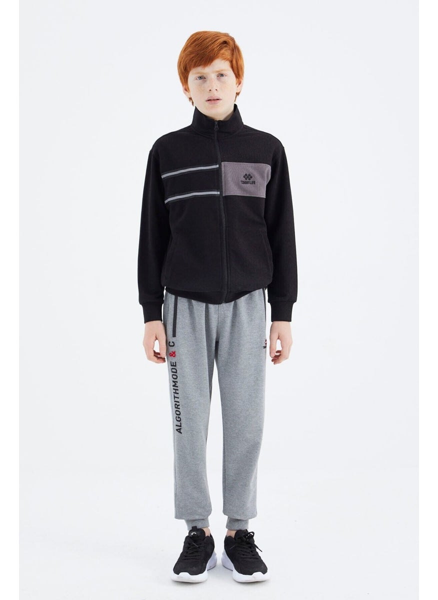 Black Stand-up Collar Boy Sweatshirt - 11183