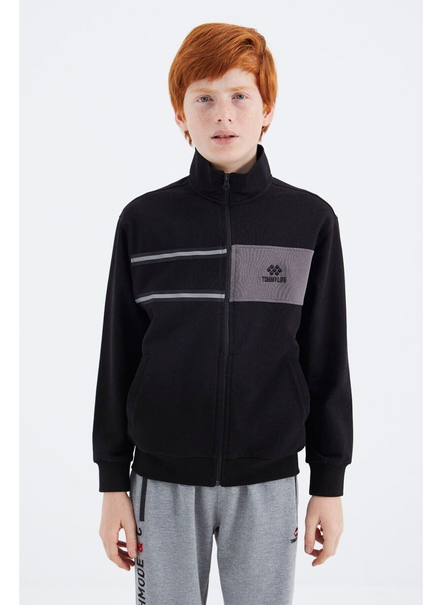 Black Stand-up Collar Boy Sweatshirt - 11183