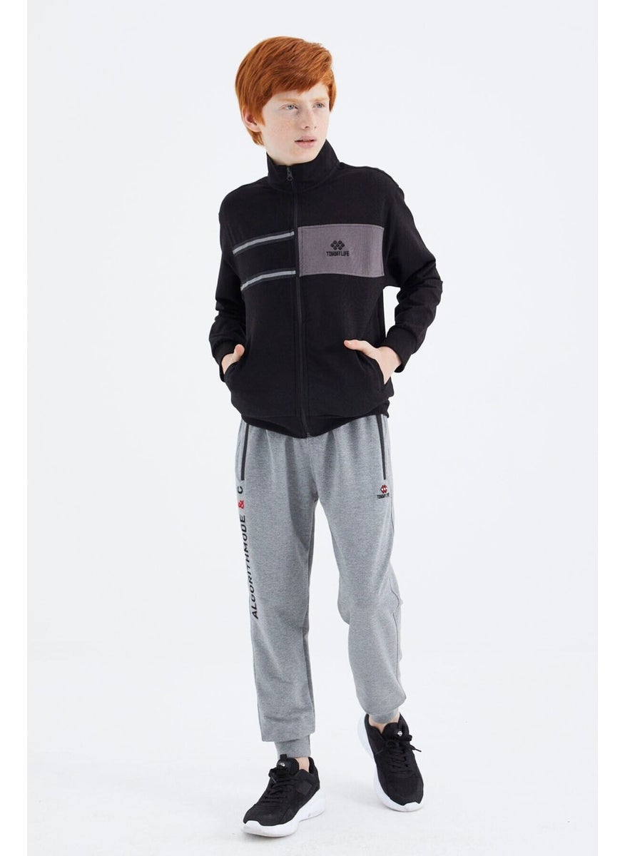 Black Stand-up Collar Boy Sweatshirt - 11183