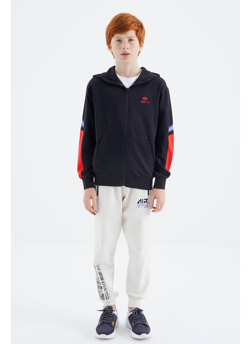 Navy Blue Zippered Boy Sweatshirt - 11180