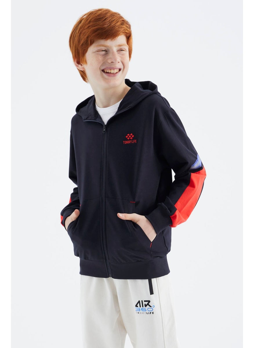 Navy Blue Zippered Boy Sweatshirt - 11180