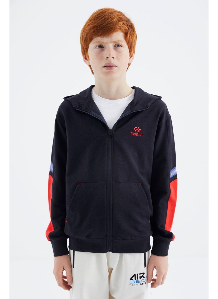 Navy Blue Zippered Boy Sweatshirt - 11180