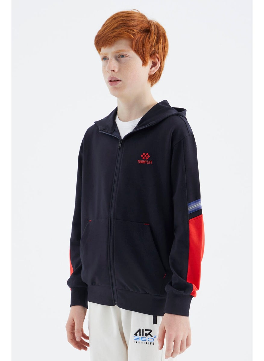 Navy Blue Zippered Boy Sweatshirt - 11180