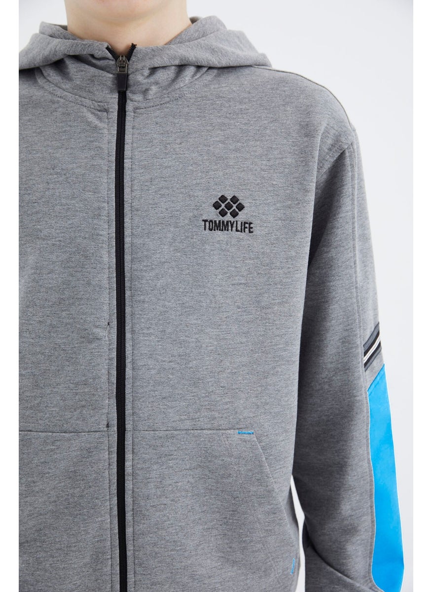 Gray Melange Zippered Boy Sweatshirt - 11180