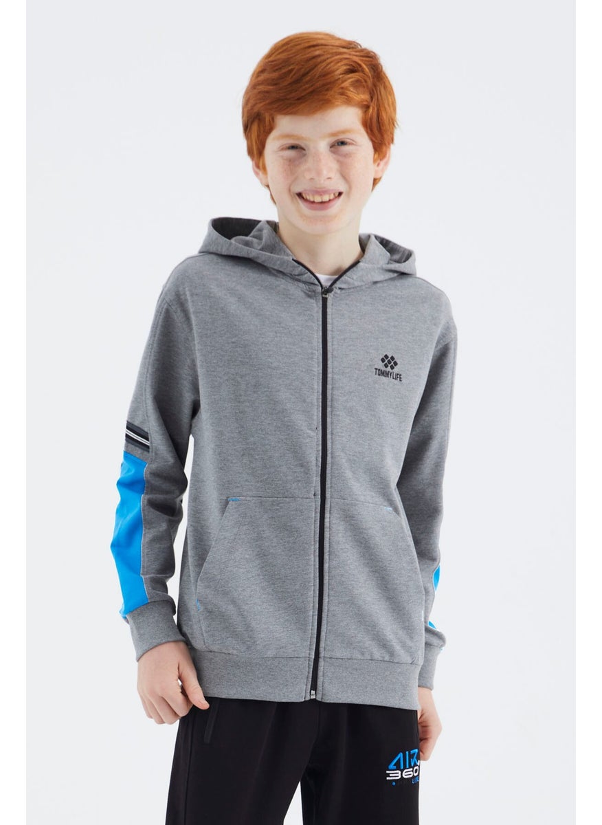 Gray Melange Zippered Boy Sweatshirt - 11180