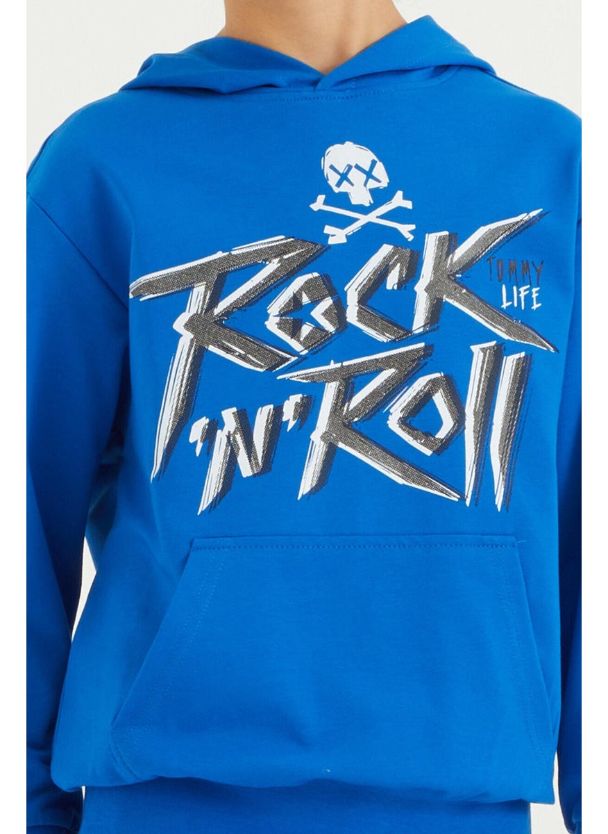 Saks Text Printed Kangaroo Pocket Hooded Standard Size Boy's Sweatshirt - 11002