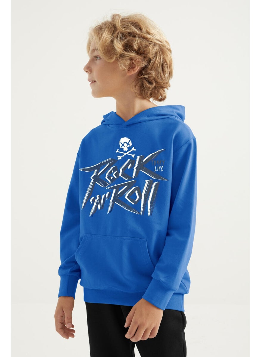 Saks Text Printed Kangaroo Pocket Hooded Standard Size Boy's Sweatshirt - 11002