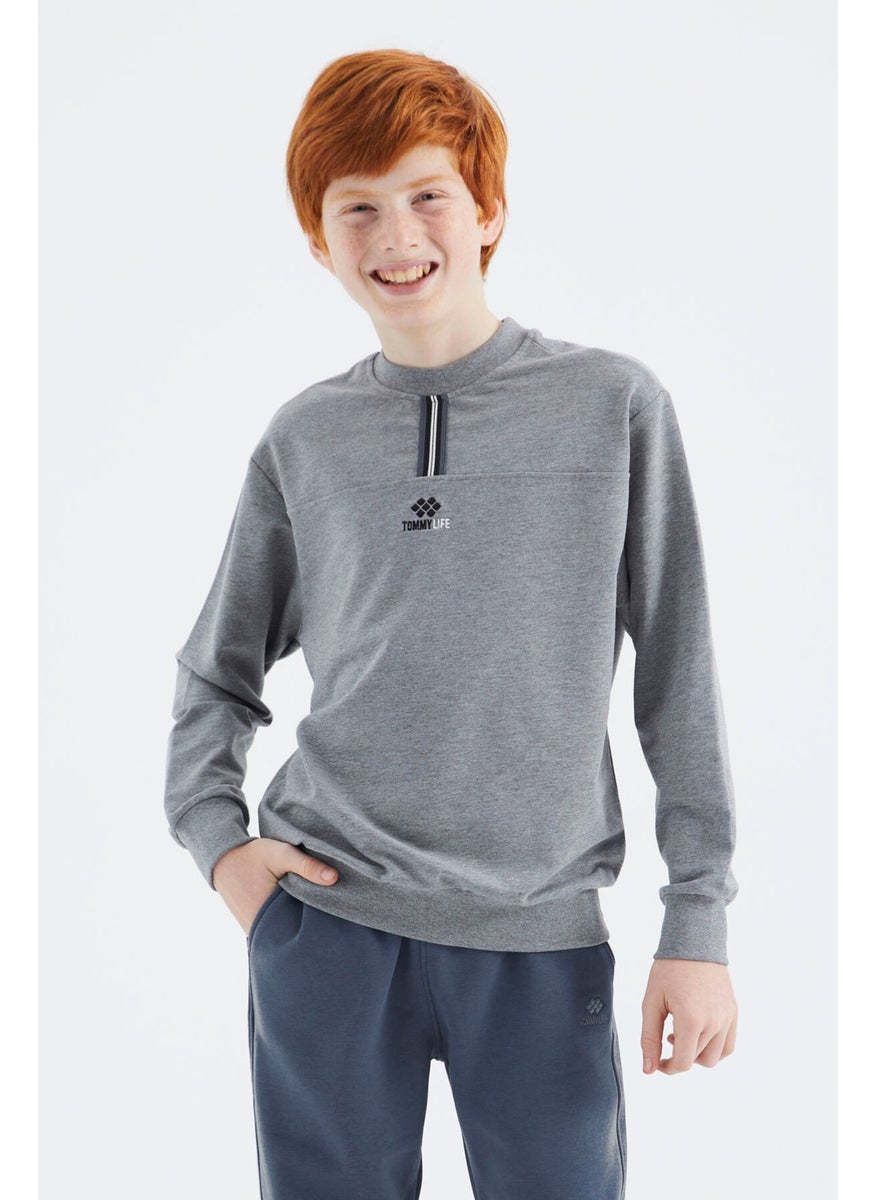 Gray Melange O Neck Boy Sweatshirt - 11178