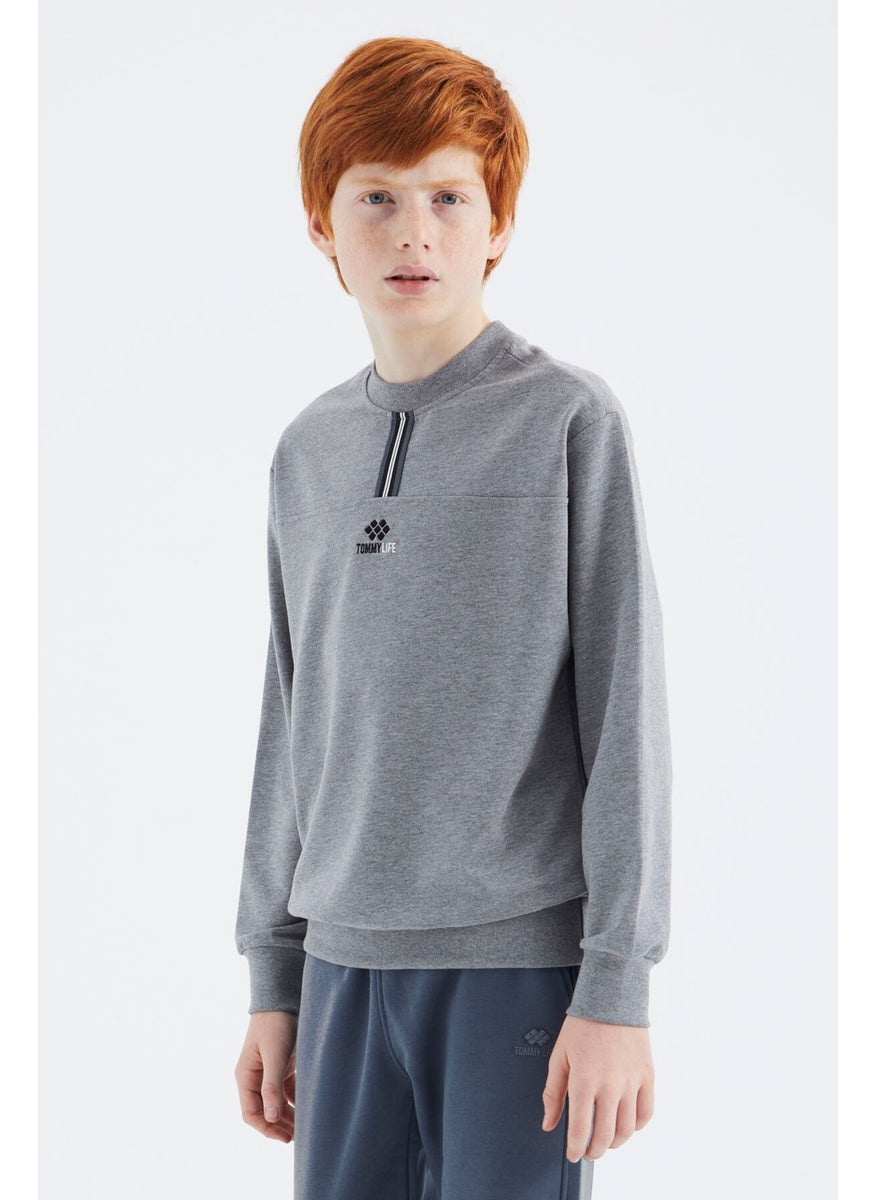 Gray Melange O Neck Boy Sweatshirt - 11178
