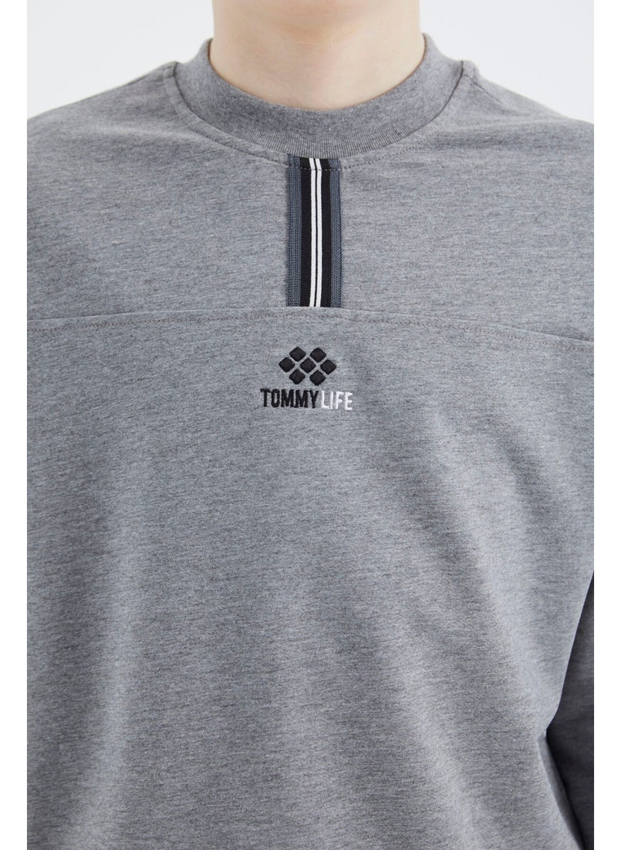 Gray Melange O Neck Boy Sweatshirt - 11178