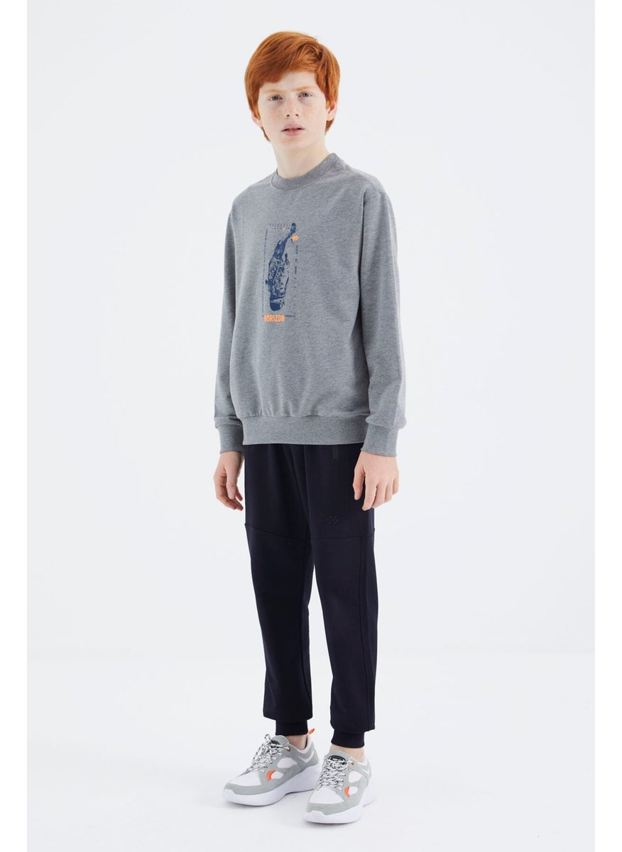 Gray Melange Printed Boy Sweatshirt - 11174