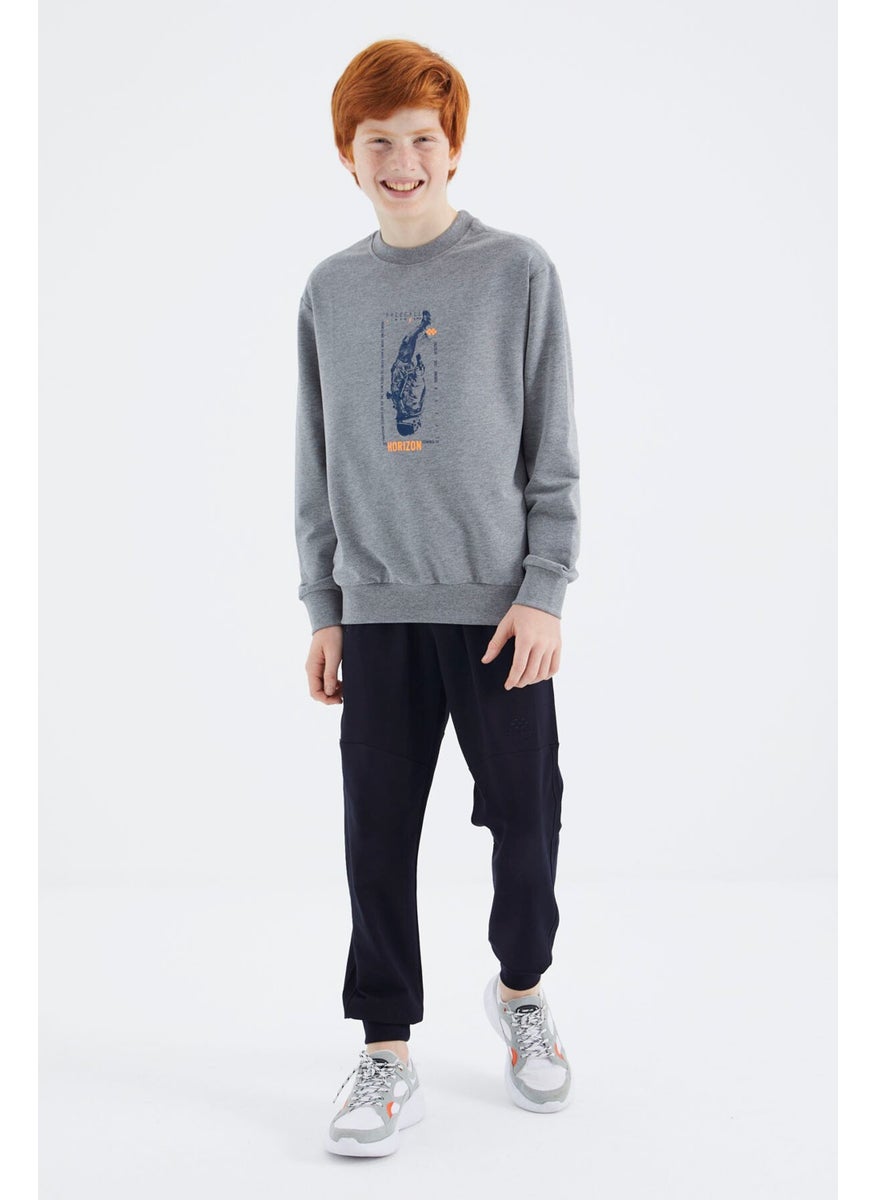 Gray Melange Printed Boy Sweatshirt - 11174