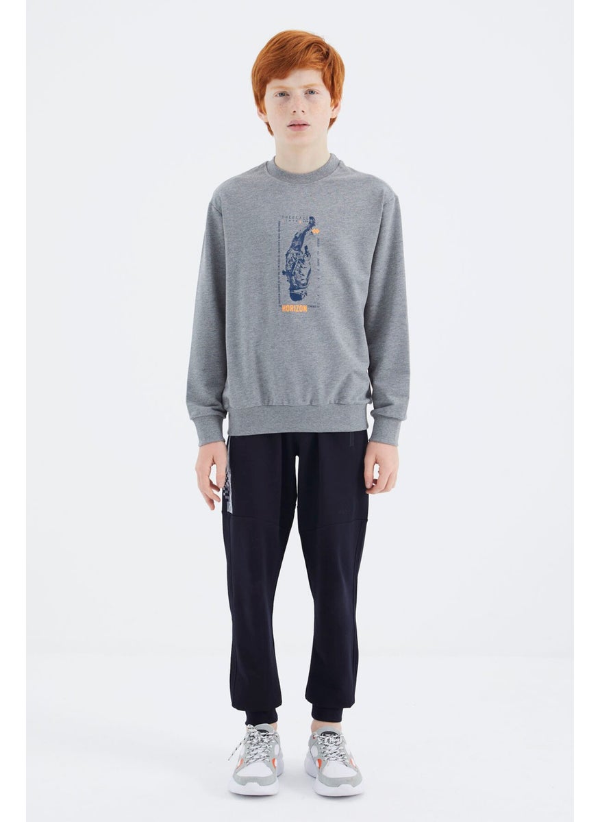 Gray Melange Printed Boy Sweatshirt - 11174