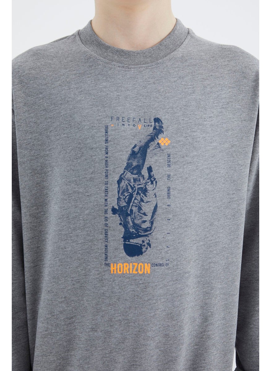 Gray Melange Printed Boy Sweatshirt - 11174