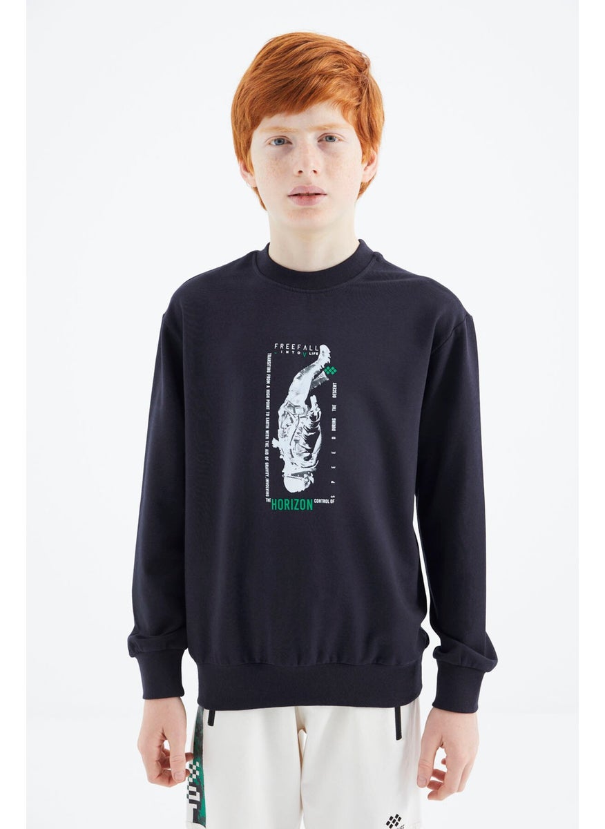 Navy Blue Printed Boy Sweatshirt - 11174