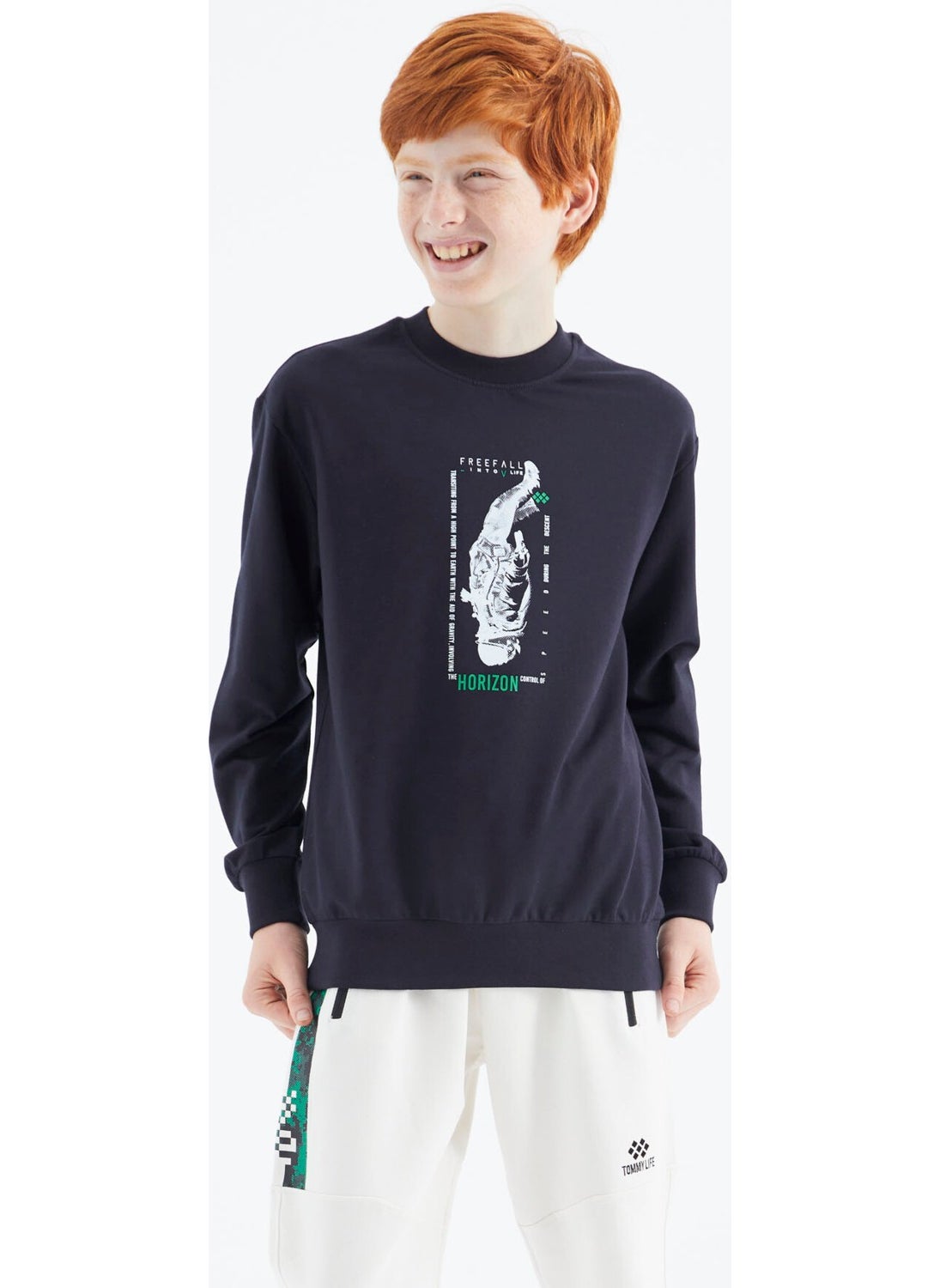 Navy Blue Printed Boy Sweatshirt - 11174