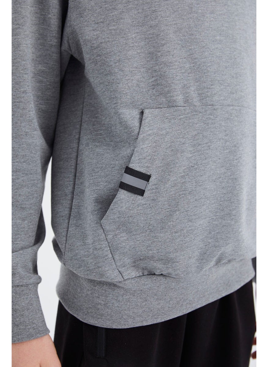 Gray Melange Hooded Boy Sweatshirt - 11177
