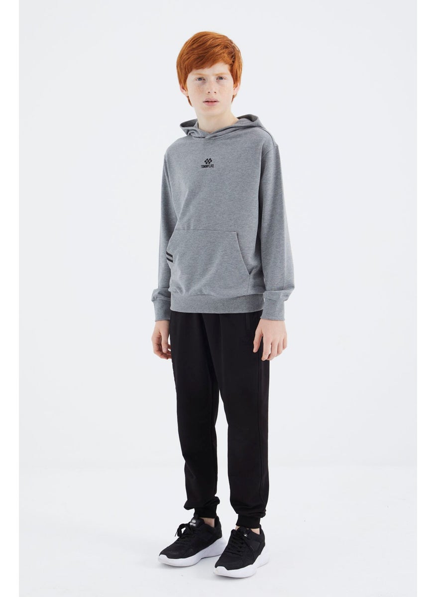 Gray Melange Hooded Boy Sweatshirt - 11177