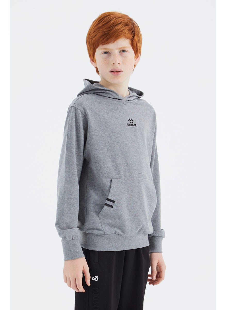 Gray Melange Hooded Boy Sweatshirt - 11177