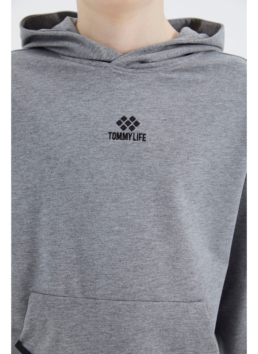Gray Melange Hooded Boy Sweatshirt - 11177