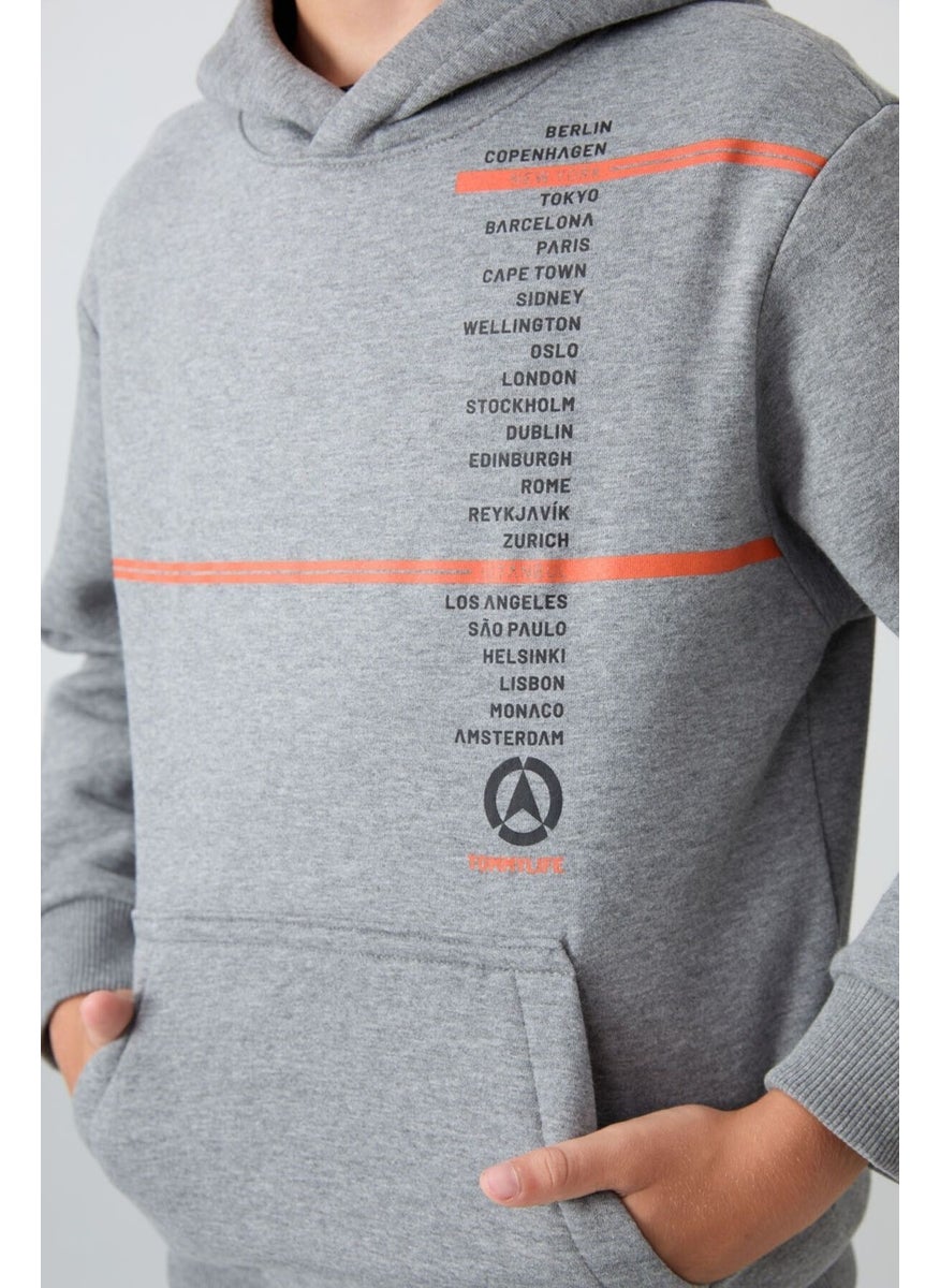 Gray Melange Cotton Thick Fluffy Soft Textured Standard Fit Printed Boy's Sweatshirt - 11239