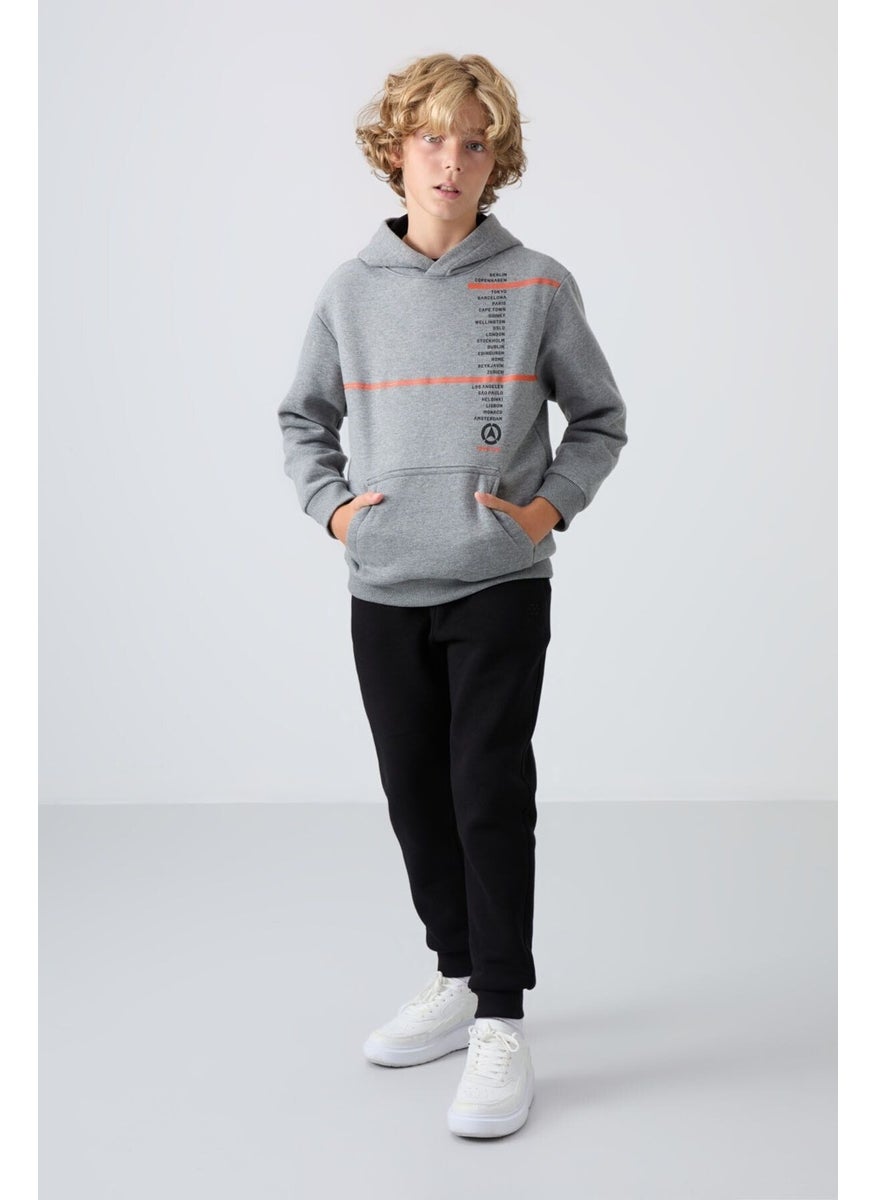 Gray Melange Cotton Thick Fluffy Soft Textured Standard Fit Printed Boy's Sweatshirt - 11239