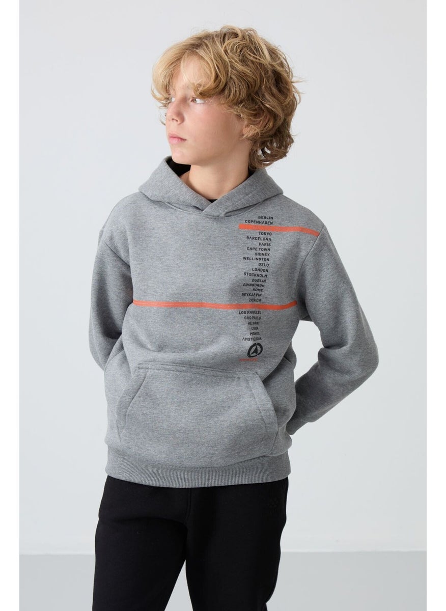 Gray Melange Cotton Thick Fluffy Soft Textured Standard Fit Printed Boy's Sweatshirt - 11239