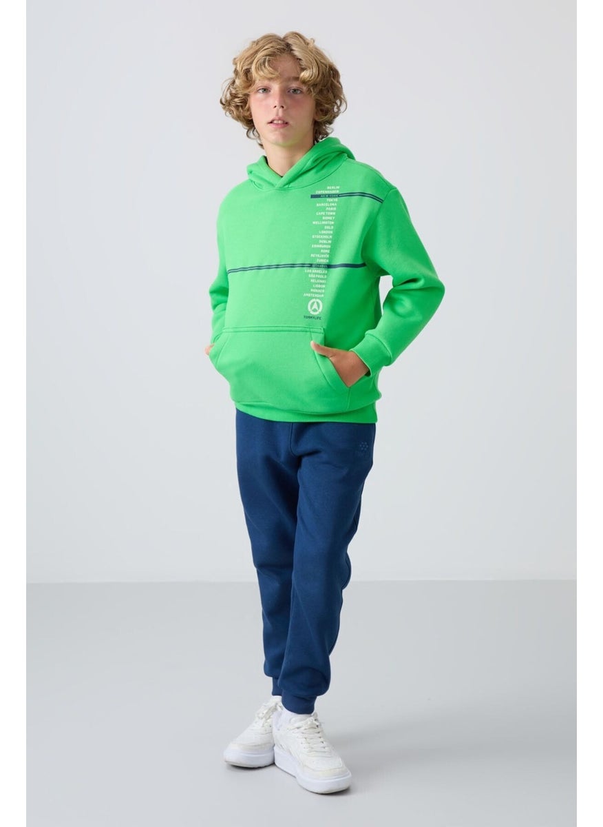 Neon Green Cotton Thick Fluffy Soft Textured Standard Fit Printed Boy's Sweatshirt - 11239
