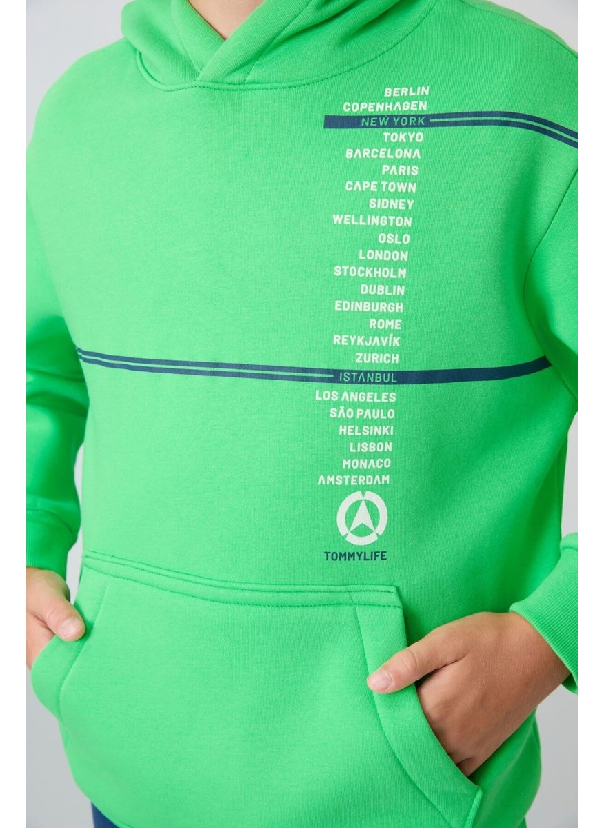 Neon Green Cotton Thick Fluffy Soft Textured Standard Fit Printed Boy's Sweatshirt - 11239